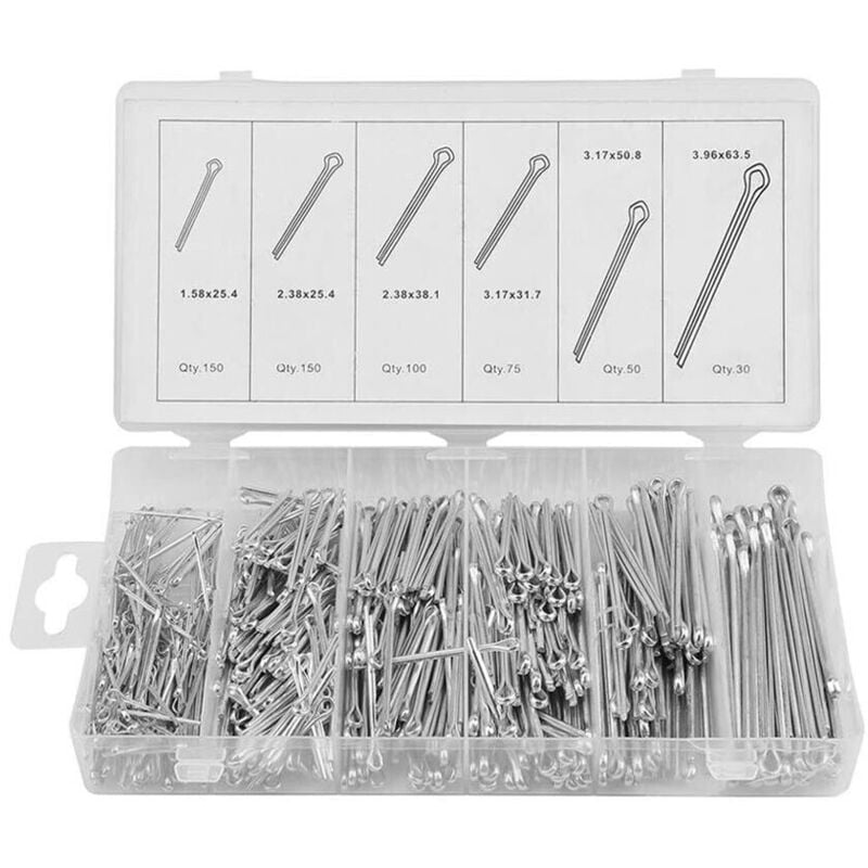 foto del prodotto kit 555 coppiglie perni fermi di sicurezza in acciaio assortimento varie misure