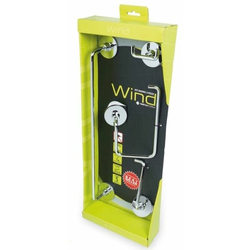 foto del prodotto kit accessori bagno set 4pz in acciaio cromato metaform wind con viti biadesivo