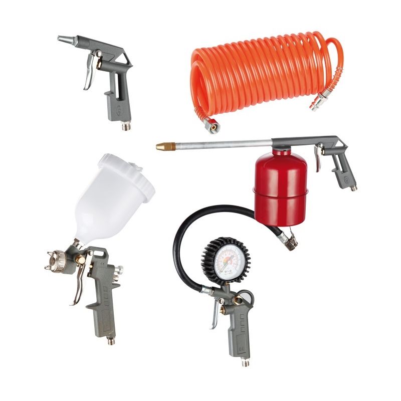 foto del prodotto kit accessori compressore aria compressa 5 pz hyundai pistola gonfiaggio tubo