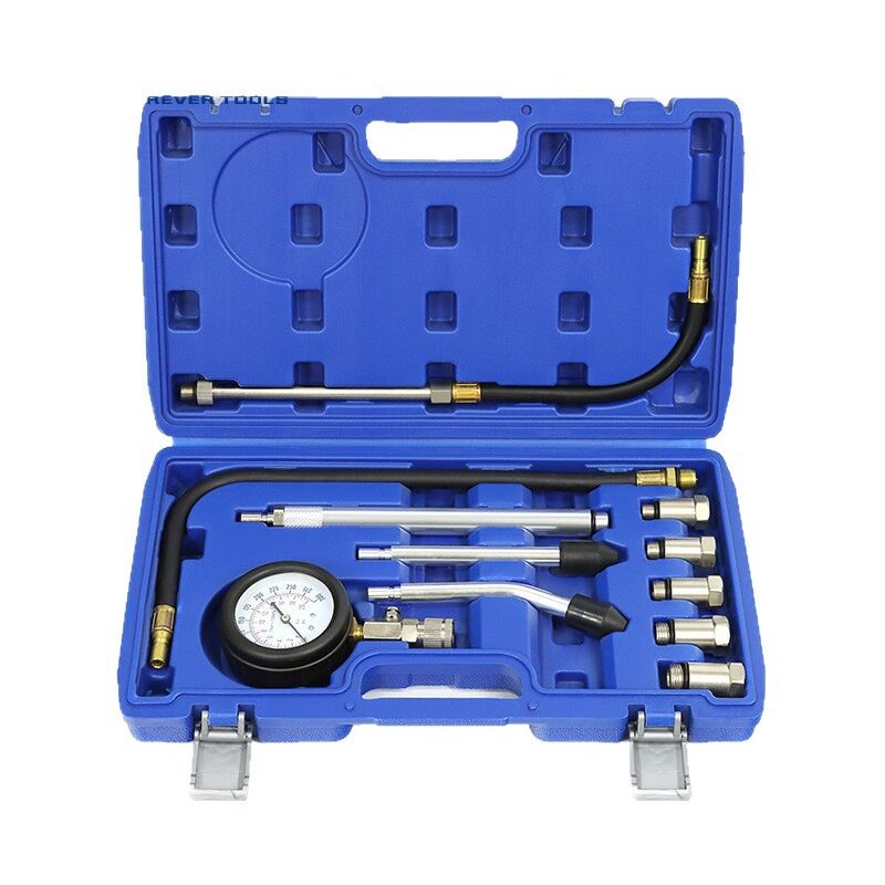 foto del prodotto kit adattatore per tester di compressione del motore da 11 pezzi, manometro per motore automobilistico per auto, furgoni, motociclette e camion