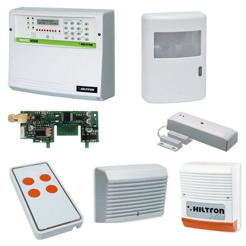 foto del prodotto kit allarme xr hiltron via radio centrale protec8gsm e accessori kxr8gsma
