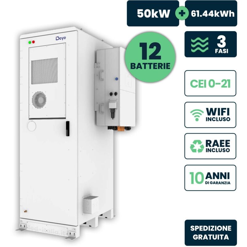 foto del prodotto kit alta tensione deye inverter trifase 50kw armadio lfp 61.44kwh v tac