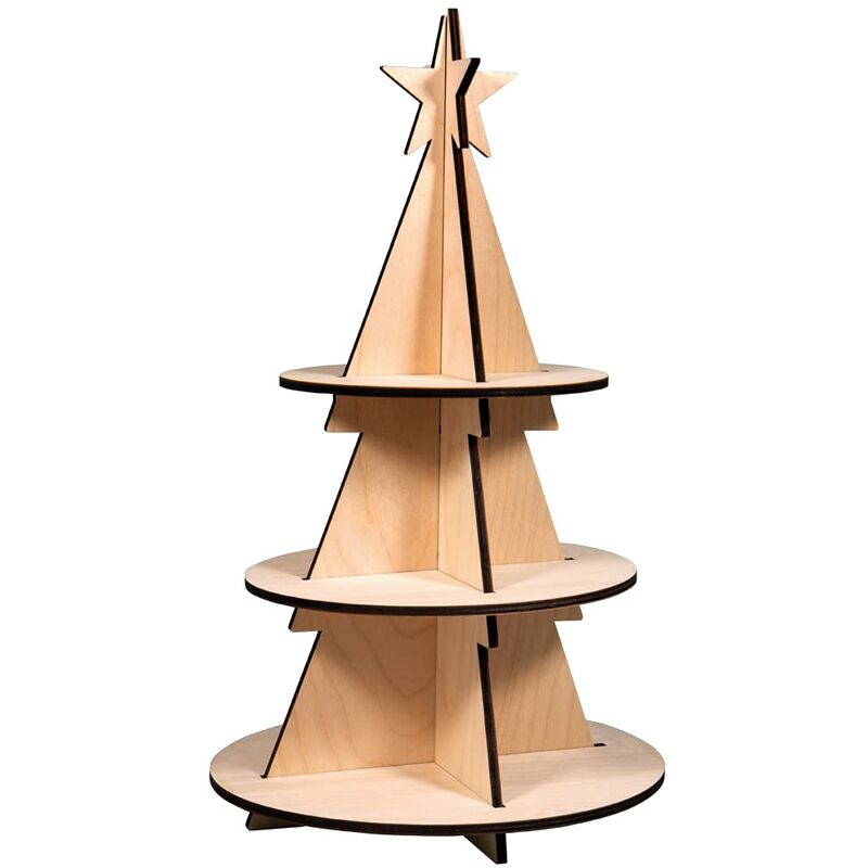 foto del prodotto kit alzata in legno naturale, albero di natale, certificato fsc, altezza 44,5cm, 5 parti, per decorazioni natalizie, avvento, da decorare e colorare,