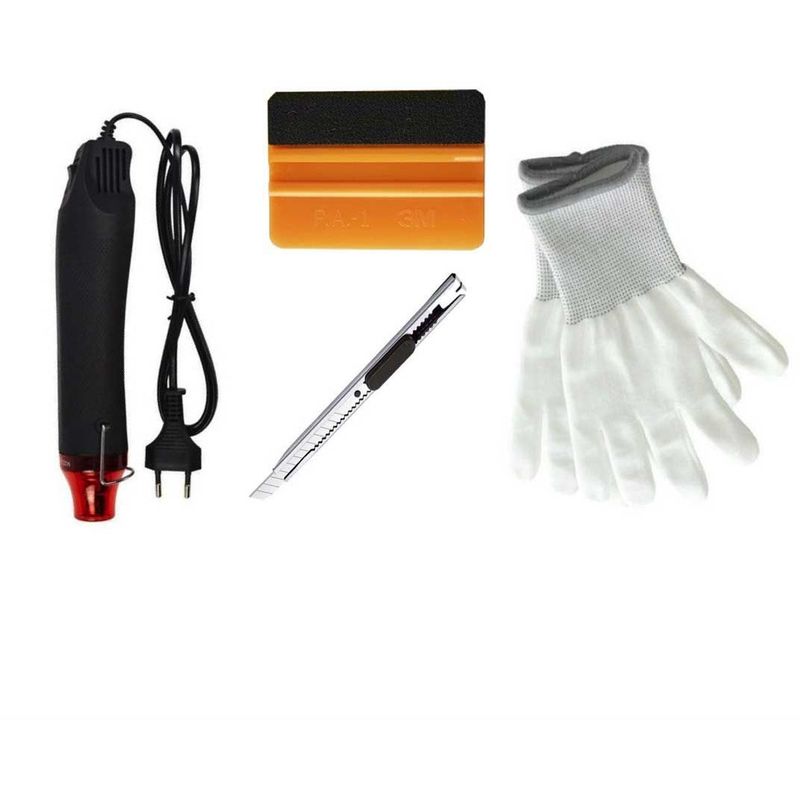 foto del prodotto kit applicazione pellicole car wrapping completo spatola 3m oro taglierino guanti pistola aria calda 
