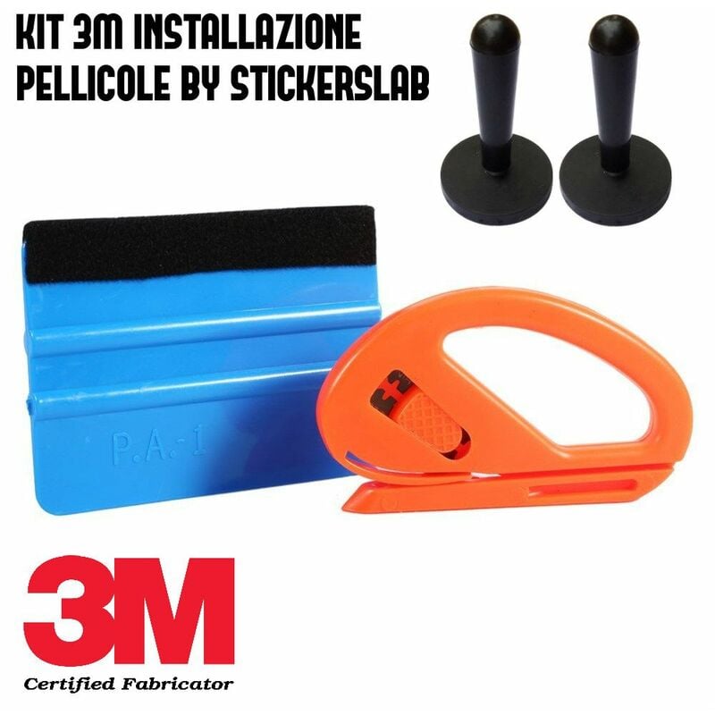 foto del prodotto kit applicazione pellicole car wrapping spatola 3m blu taglierino magneti 