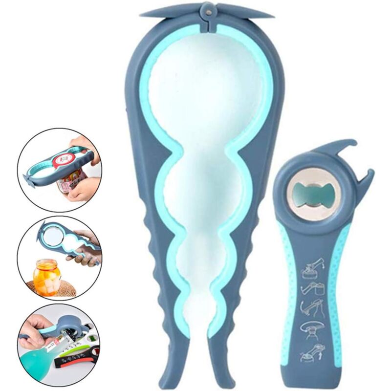 foto del prodotto kit apriscatole multifunzione 5 in 1 e 4 in 1, facile da usare per bambini, anziani e persone affette da artrite. blu 