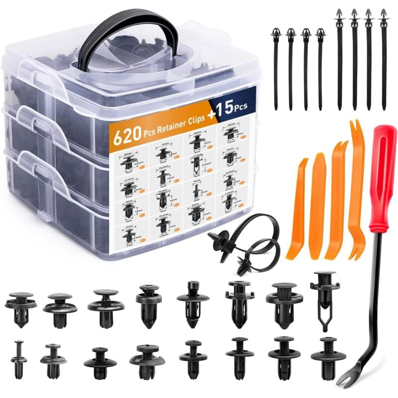 foto del prodotto kit assortimento di clip di fissaggio per auto e dispositivi di fissaggio per auto da 635 pezzi 16 misure pi diffuse rivetti per paraurti in