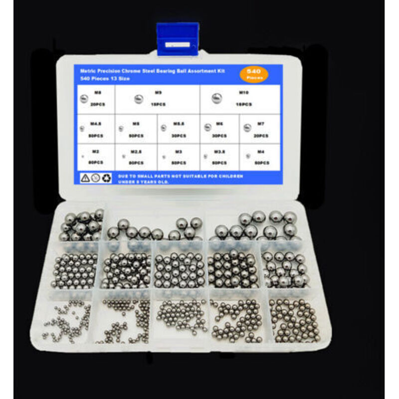 foto del prodotto kit assortimento di cuscinetti a sfera in acciaio cromato di precisione metrica da 540 pezzi, 12 misure, cuscinetti a sfera in acciaio inossidabile