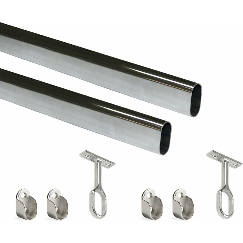foto del prodotto kit asta per guardaroba emuca 30x15 mm, acciaio, 1150 mm, cromato