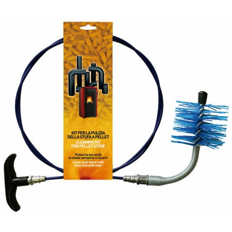 foto del prodotto kit attrezzi pulizia per scarico fumi stufe a pellet scovolo in nylon prolunga