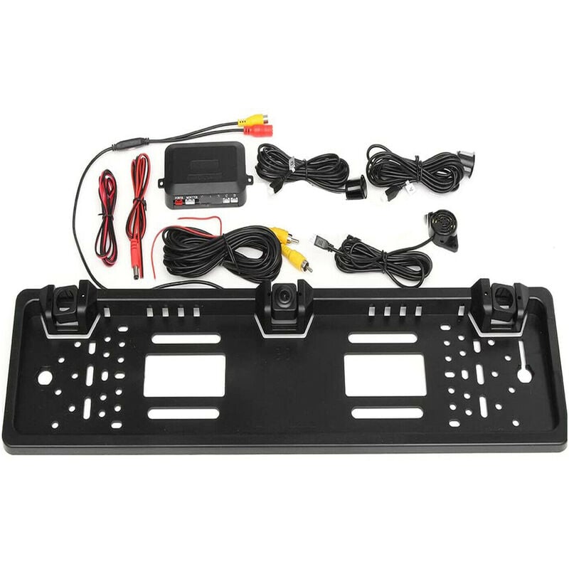 foto del prodotto kit auto porta targa posteriore telecamera 2 sensori parcheggio retromarcia