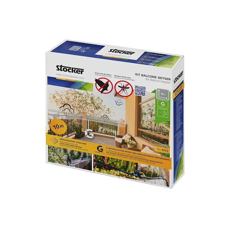 foto del prodotto kit balcone stocker geyser tubo 10mt 3 ugelli 3 raccordi a t 1 tappo 5 fermatubo