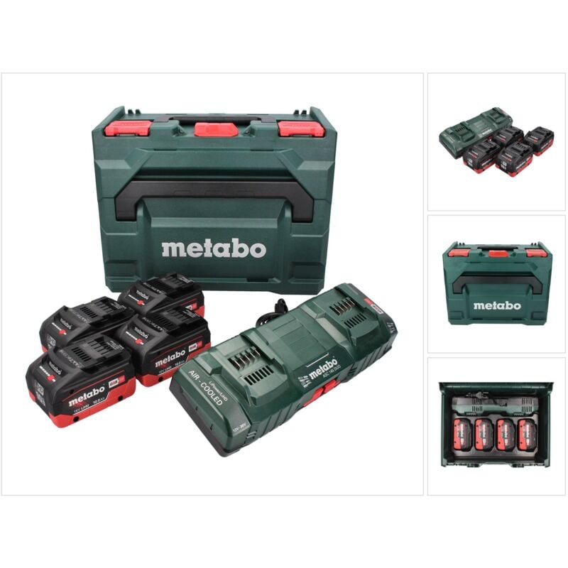 foto del prodotto kit base metabo - 4x batterie lihd 18 v 10,0 ah li-ion cas 685143000 caricabatterie doppio asc 145 duo metabox
