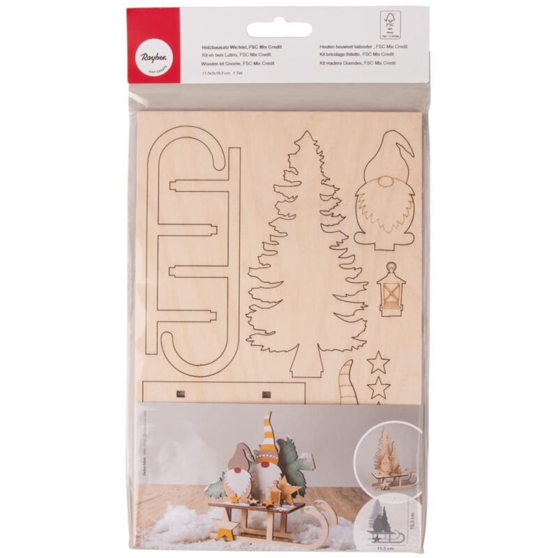 foto del prodotto kit bricolage folletto, fsc mix credit, naturale, 11.5x5x16.5cm, 12pz, bus blis 1 set, 46671505, legno, multicolore, normale rayher