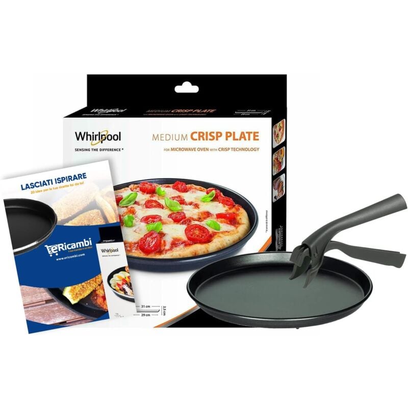 immagine 0 del prodotto kit bundle, piatto crisp whirlpool medio 29cm interno 31cm esterno h. 2,5 cm per microonde maniglia universale per piatto