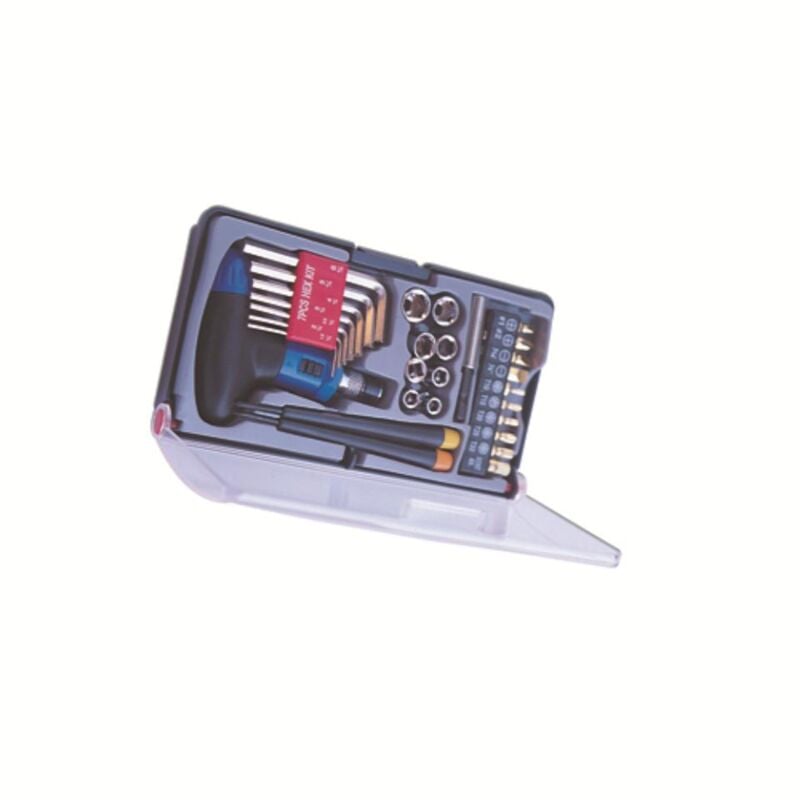 foto del prodotto kit cacciavite portainserti astuccio portatile con 8 bussole 7 brucole 10 inserti