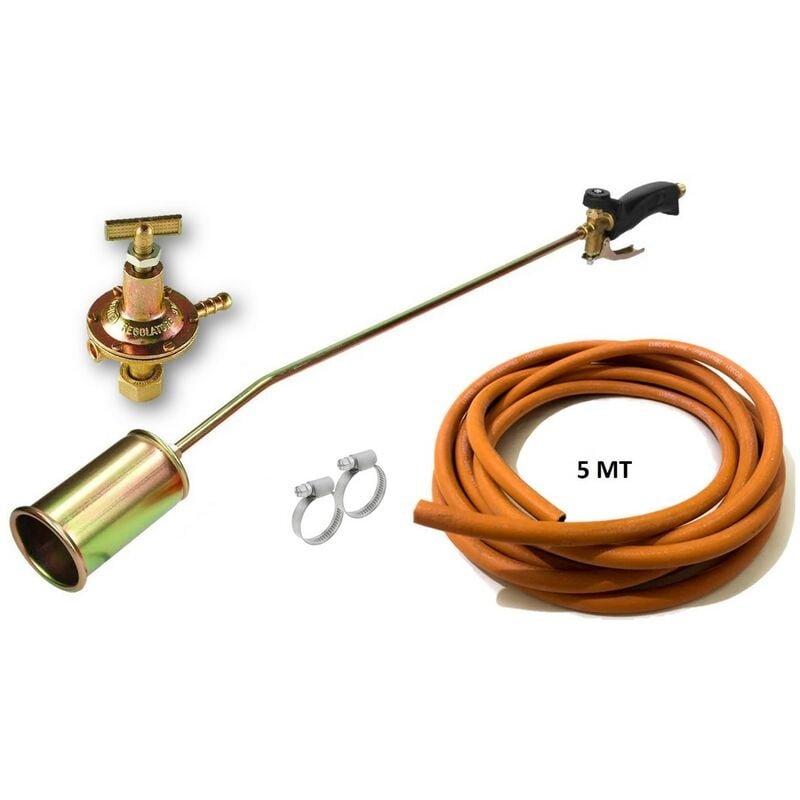 foto del prodotto kit cannello con impugnatura comando rapido , 5mt tubo e regolatore 8kg