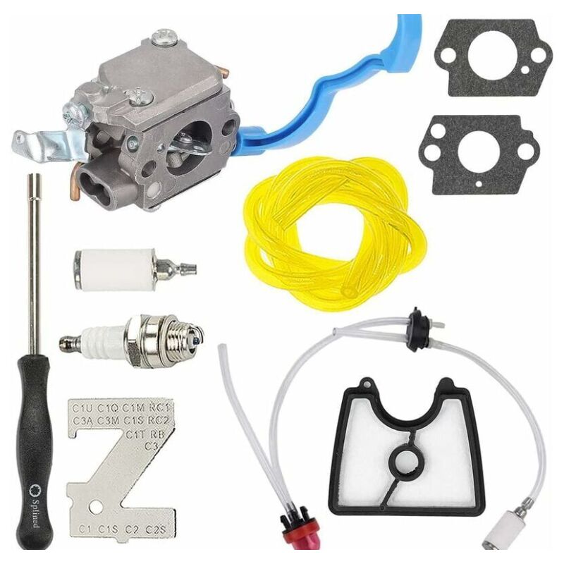 foto del prodotto kit carburatore c1q w37 per soffiatore per foglie husqvarna 125b 125bv, sostituisce il carburatore 581798001 590460102, con kit tubo carburante