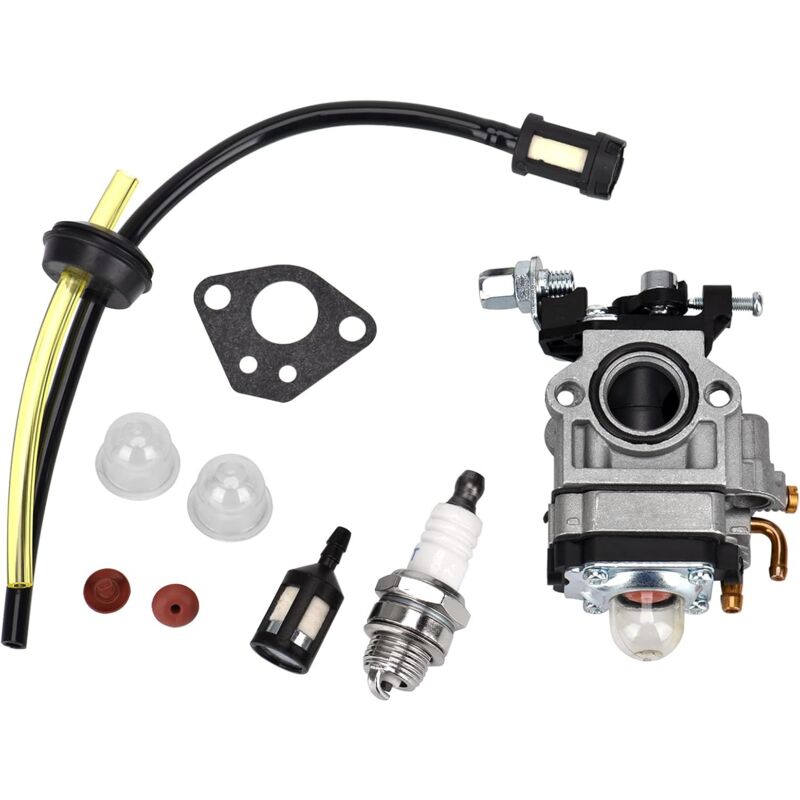 foto del prodotto kit carburatore per decespugliatore da 52 cc, 49 cc e 43 cc per motore a due tempi con tubo del carburante, candela, guarnizione, pompa di adescamento