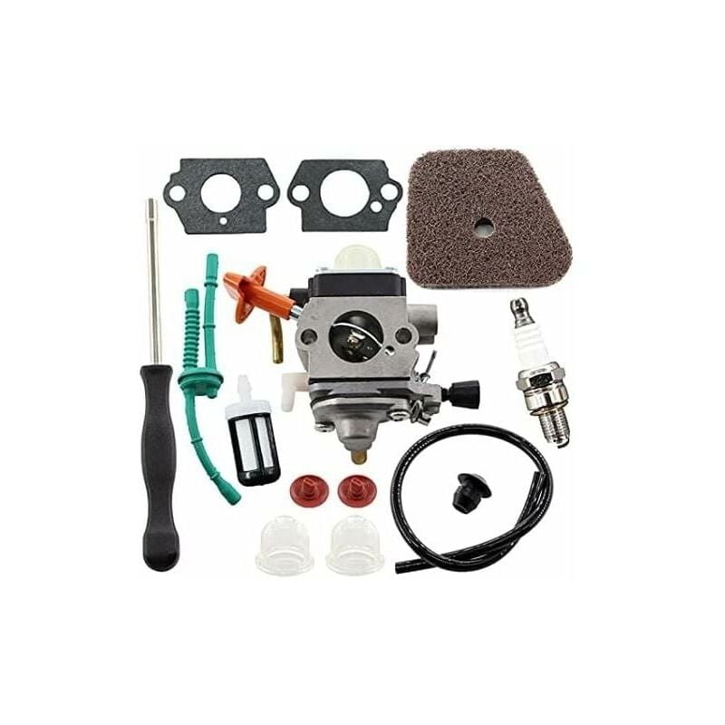 foto del prodotto kit carburatore per motosega stihl fs87 fs90 fs100 fs110 fs130 hl95 hl100 ht100 ht101 km90 km100 km110 sp90, include filtro aria e tubo carburante.