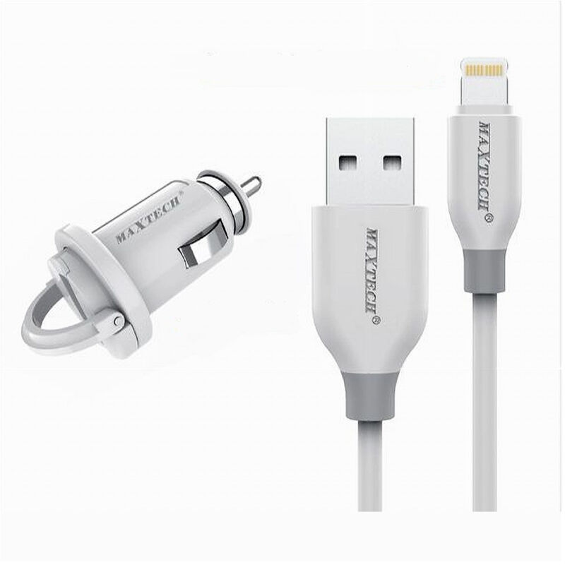 foto del prodotto kit caricabatterie lightning 1mt ricarica auto cavo dati 10 watt ma ip03 maxtech