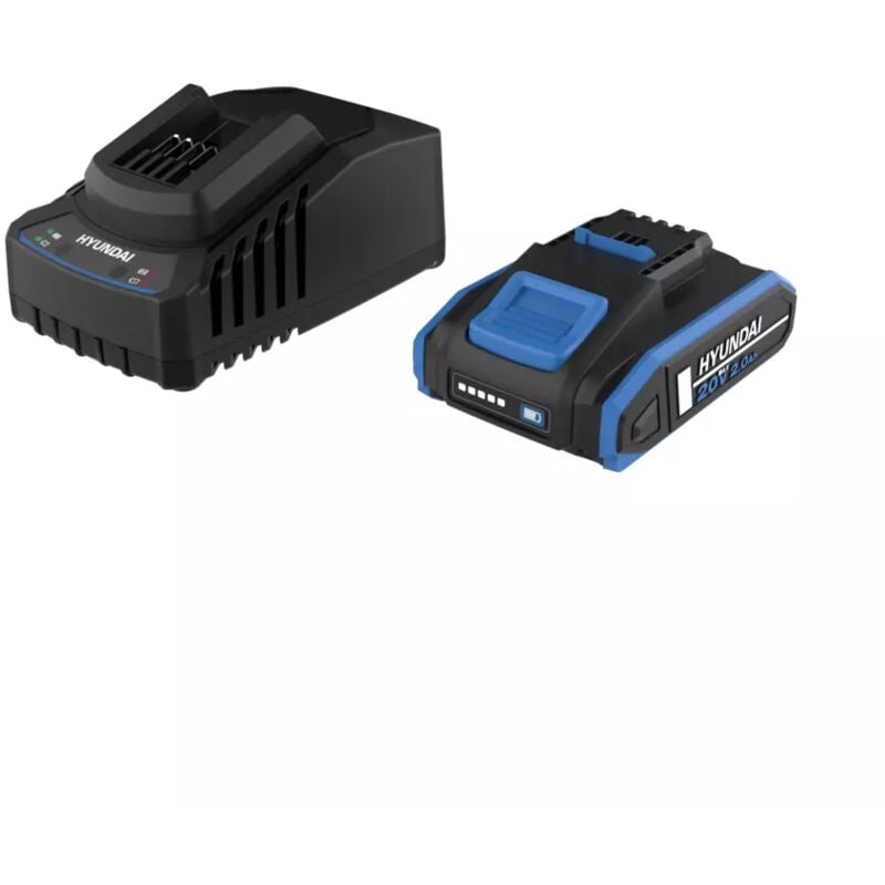 foto del prodotto kit caricabatterie singolo e batteria di ricambio hyundai 20v 2ah cod. 25898