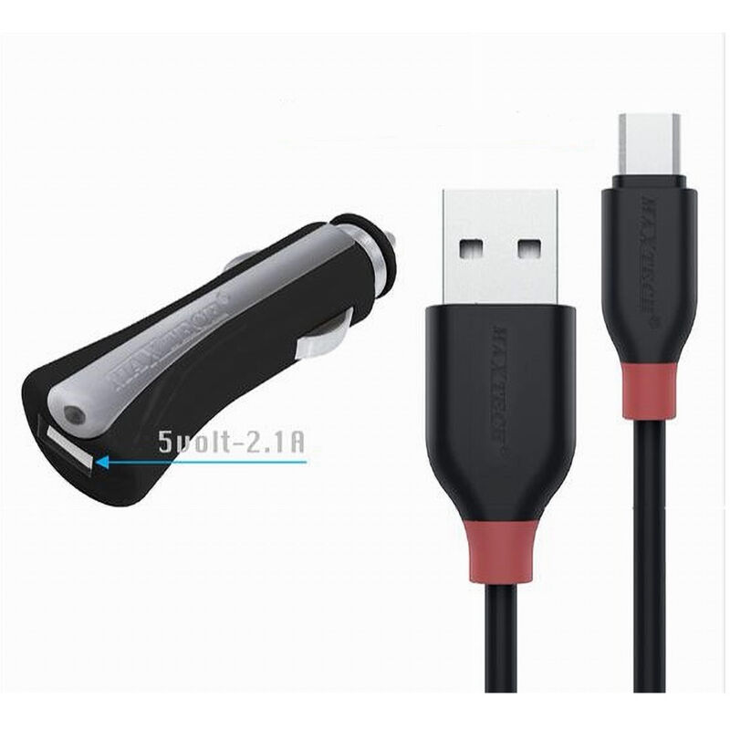 foto del prodotto kit caricatore carica batterie auto con cavo micro usb 1mt 10watt ma s02 maxtech
