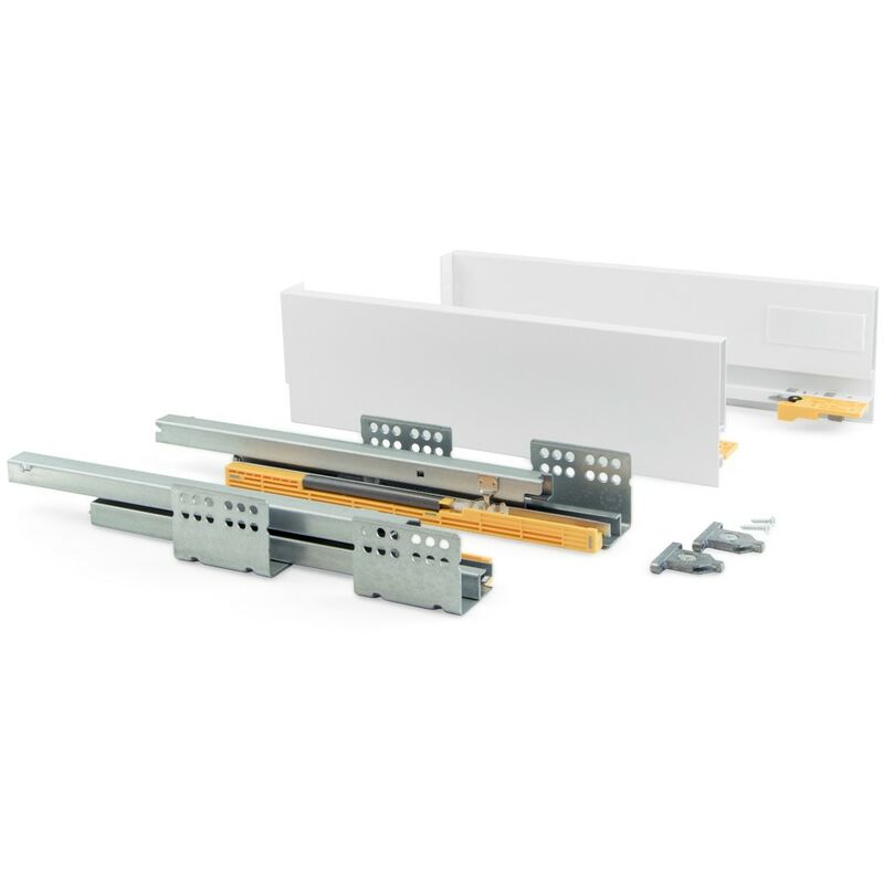 foto del prodotto kit cassetto per cucina concept, altezza 105 mm, prof. 500 mm, chiusura soft, acciaio, bianco emuca