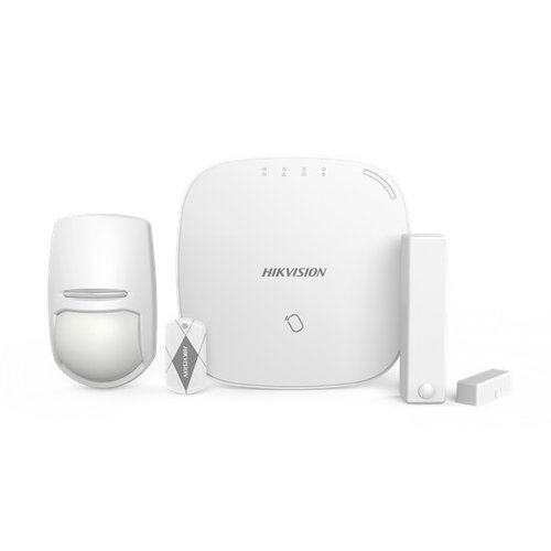 foto del prodotto kit centrale radio hikvision axiom hub 3g 4g composto da 1 centrale, 1 contatto magnetico, 1 sensore ir, 5 tag ds pwa32 nst