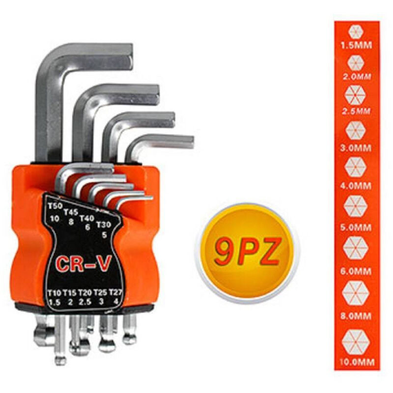foto del prodotto kit chiave esagonale ball end 2 in 1 salvaspazio 9 pz fai da te ferramenta 91723 trade shop traesio