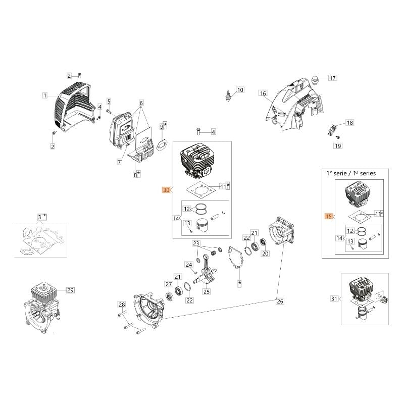 foto del prodotto kit cilindro pistone di 36 mm originale oleomac unita' motore bc 300 d 61280237