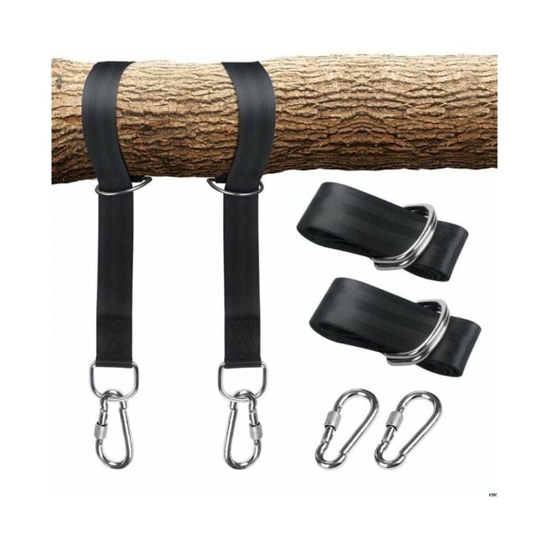 foto del prodotto kit cinghie per altalena per albero, con due moschettoni in acciaio inossidabile, adatti per gancio per pneumatici, portico, altalena per esterni e