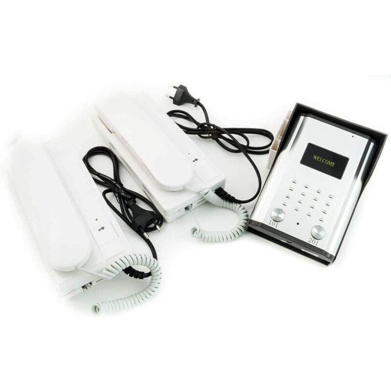 foto del prodotto kit citofono bifamiliare per apertura cancello porta 2 cornette 2 fili 3208aa