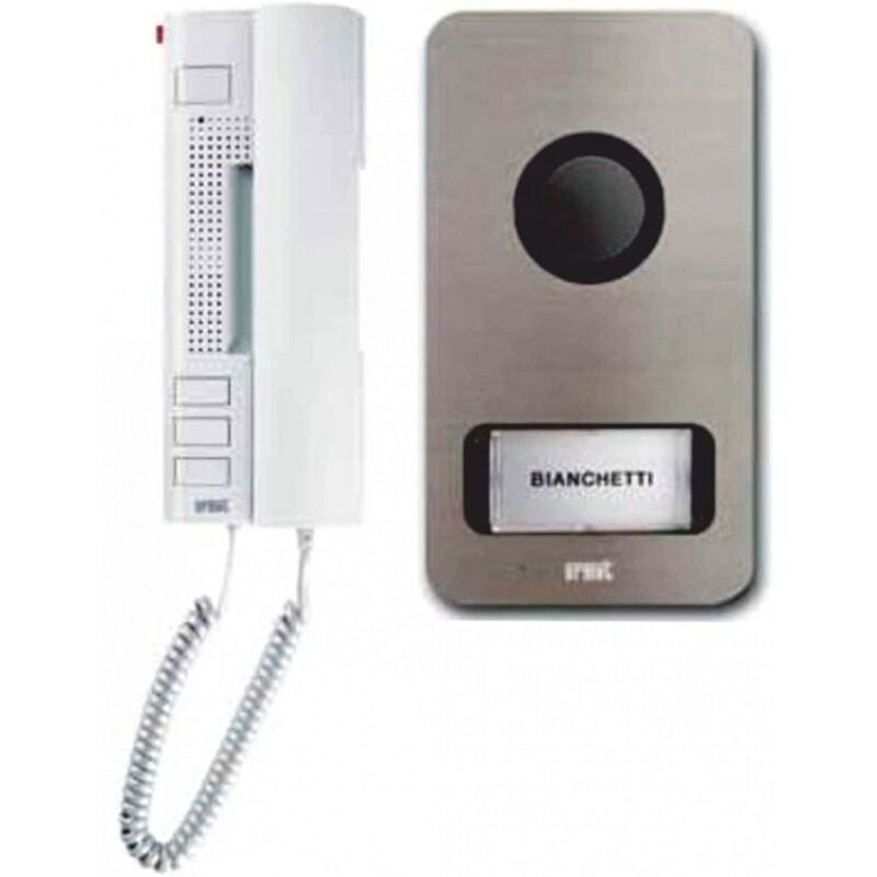 foto del prodotto kit citofono monofamiliare urmet 1122 31, audio 2 fili, completo di cornetta utopia e pulsantiera mikra