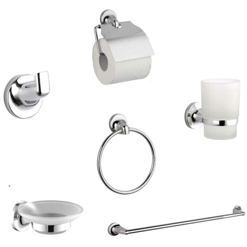 foto del prodotto kit completo 6 accessori bagno asta sapone wc gancio porta asciugamano 03902