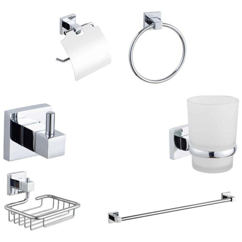 foto del prodotto kit completo 6 accessori bagno asta sapone wc gancio porta asciugamano 03905
