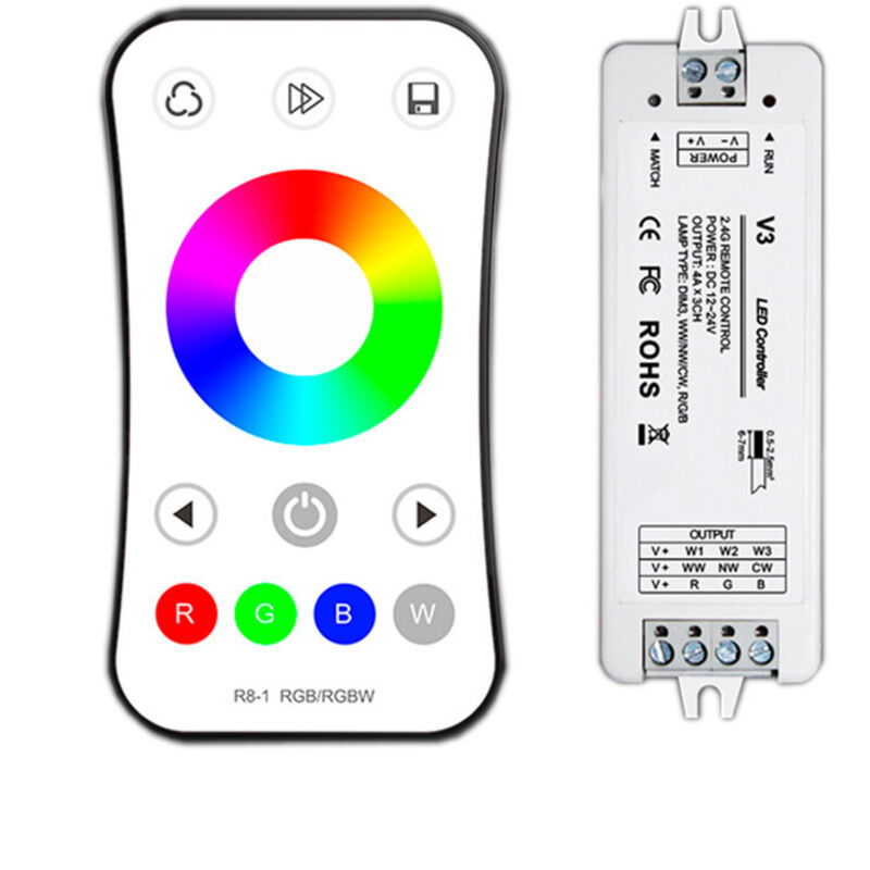 foto del prodotto kit completo di telecomando e controller a radiofrequenza per illuminazione led rgb rgbw