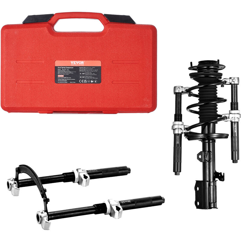 foto del prodotto kit compressore a molla ammortizzatore per auto 1,2t corsa 280mm, kit di strumenti compressore a molla 2 pezzi in acciaio con valigetta portatile per