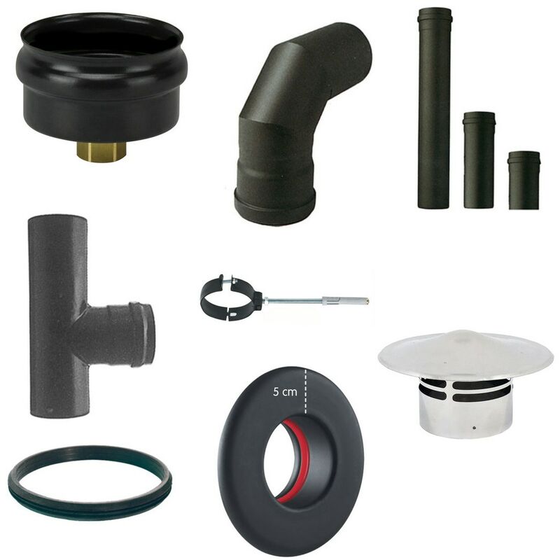 foto del prodotto kit con cappello scarico fumi per stufa a pellet diam 80 completo di guarnizioni