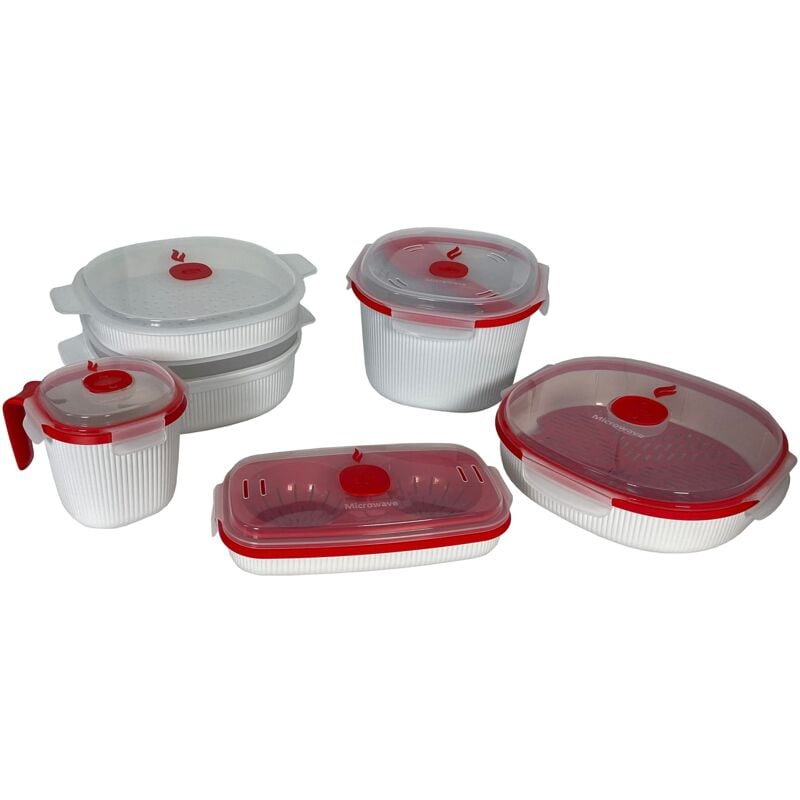 foto del prodotto kit con cuociriso rice cooker microonde, vaporiera 2l e 4l cottura a vapore, cuoci uova e tazza set 5 contenitori per alimenti plastica per