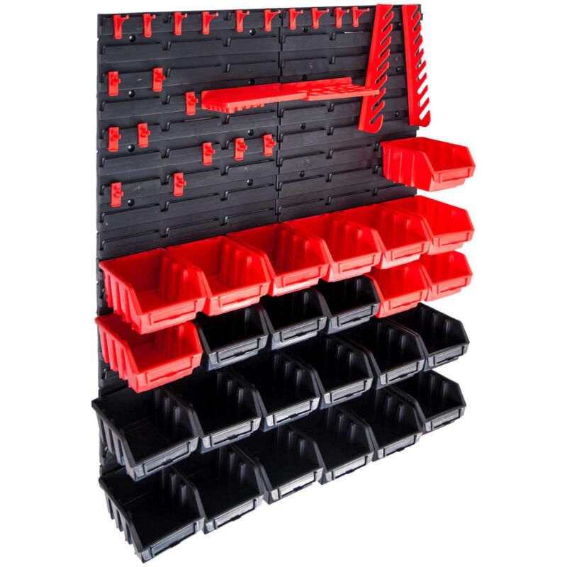 foto del prodotto kit contenitori 29 pz con pannelli a parete rosso e nero vidaxl