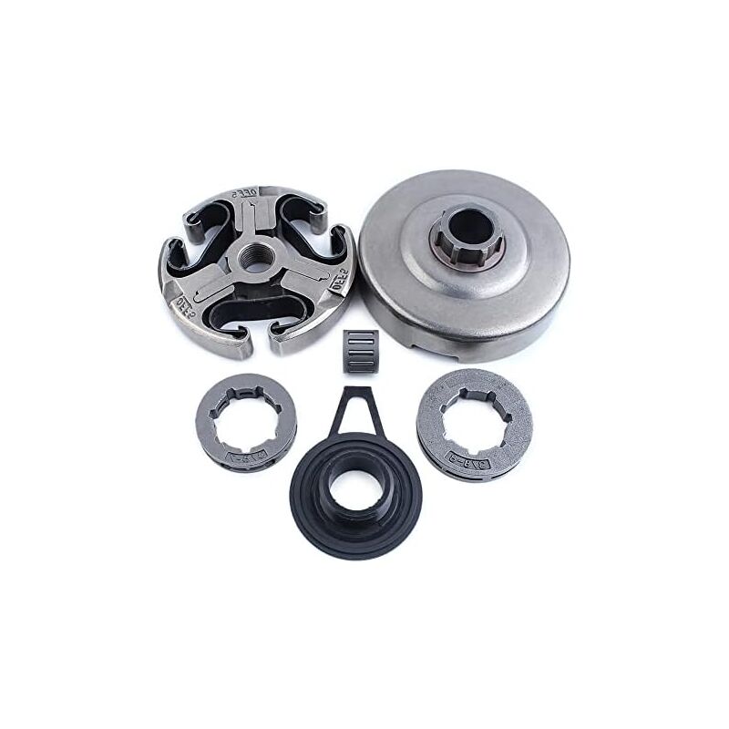 foto del prodotto kit corona pignone tamburo frizione da 3 8 , per motosega husqvarna 362 365 371 372 372xp, 503932471, 503432001, 503744401, per oregon 22273, 68210.