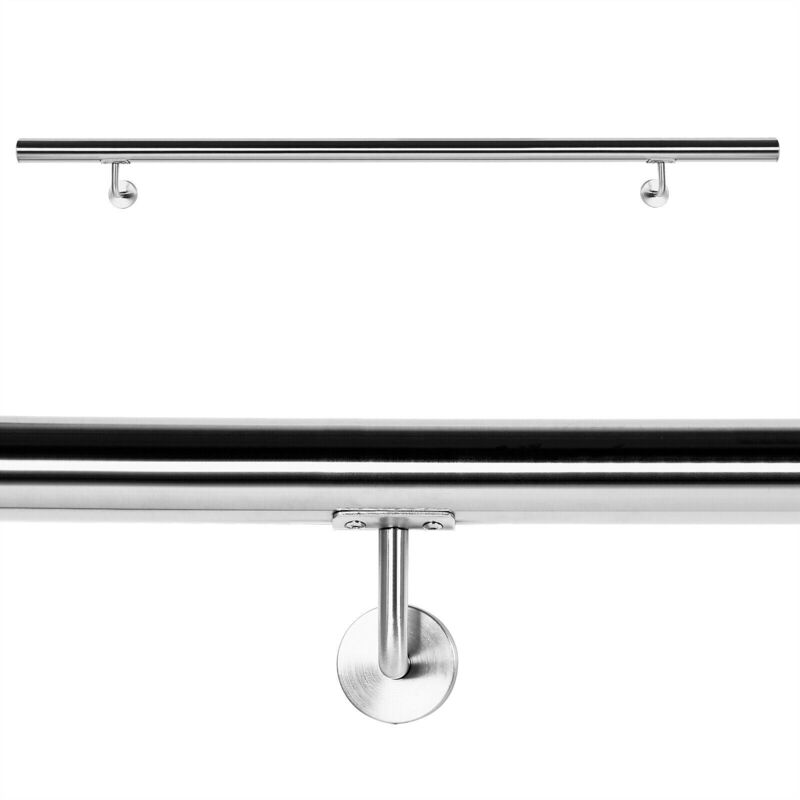 foto del prodotto kit corrimano ringhiera supporto muro 130 cm raffinata scala in acciaio