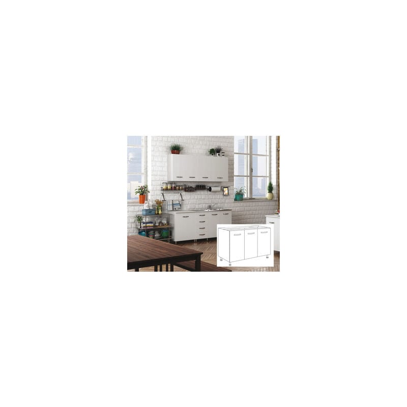 foto del prodotto kit cucina base senza lavello 3 ante cm. 120x50x85h bianco