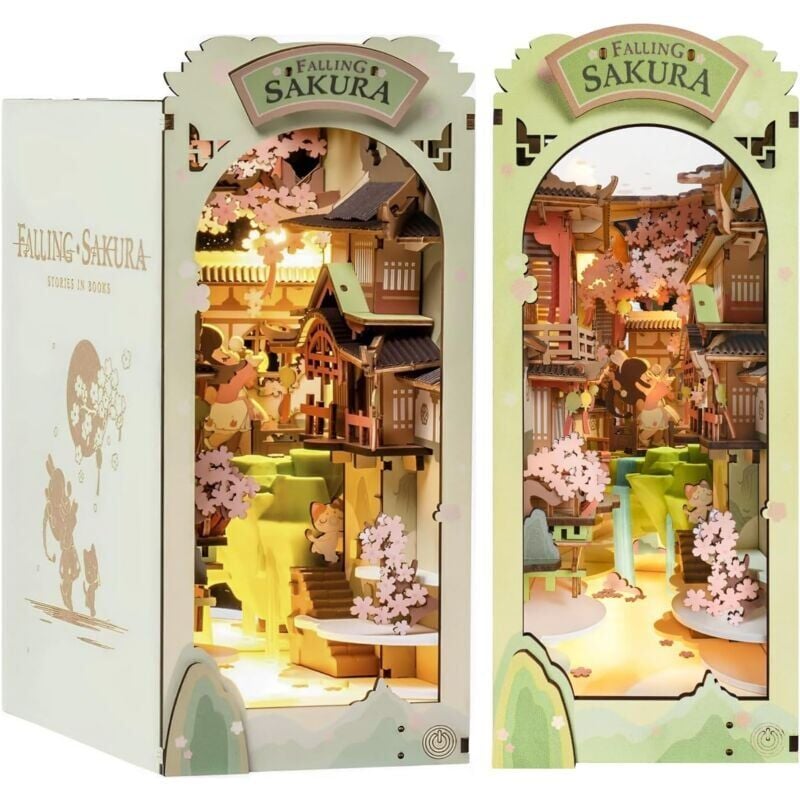 foto del prodotto kit d angle de livre luo ying tiny house build diy mod le adulte avec lumi re led biblioth que d coration livre salon coin livre puzzle 3d