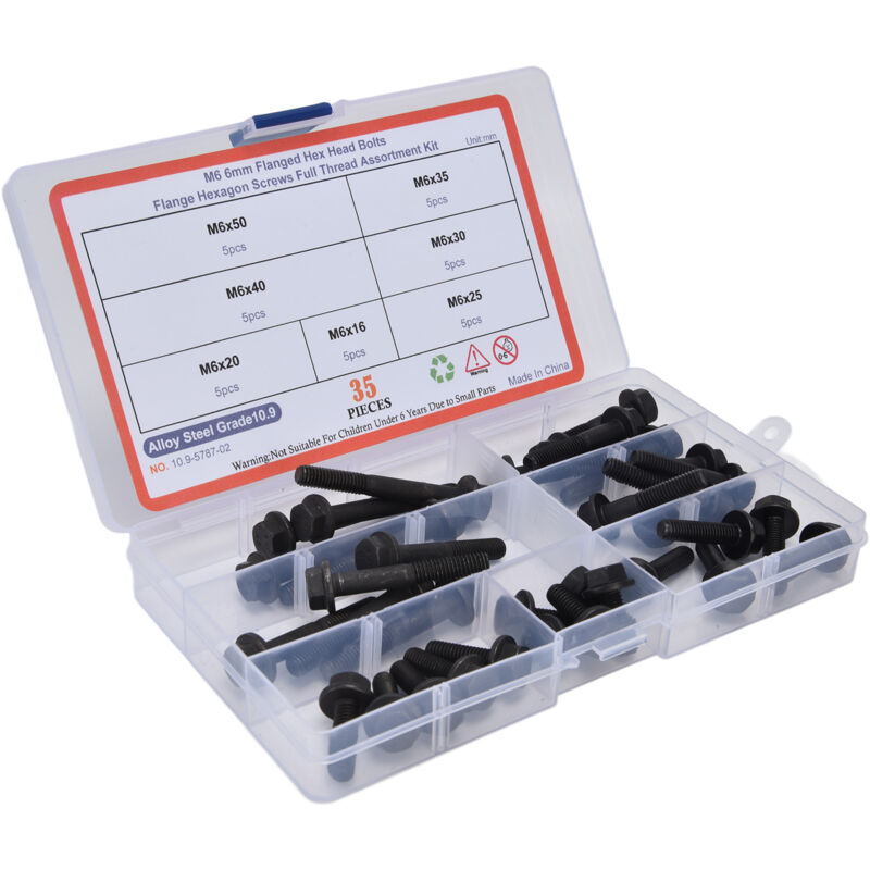 foto del prodotto kit d assortiment de boulons hexagonaux en acier au carbone de niveau 10,9, 35 pi ces, boulons bride m6, noir pour connexion