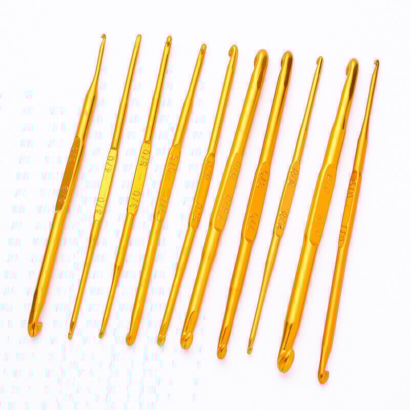 foto del prodotto kit da 10 uncinetti a doppia estremit , ferri da uncinetto dorati, ferri da maglia per maglioni, attrezzo fai da te per lavorare a maglia a mano 10