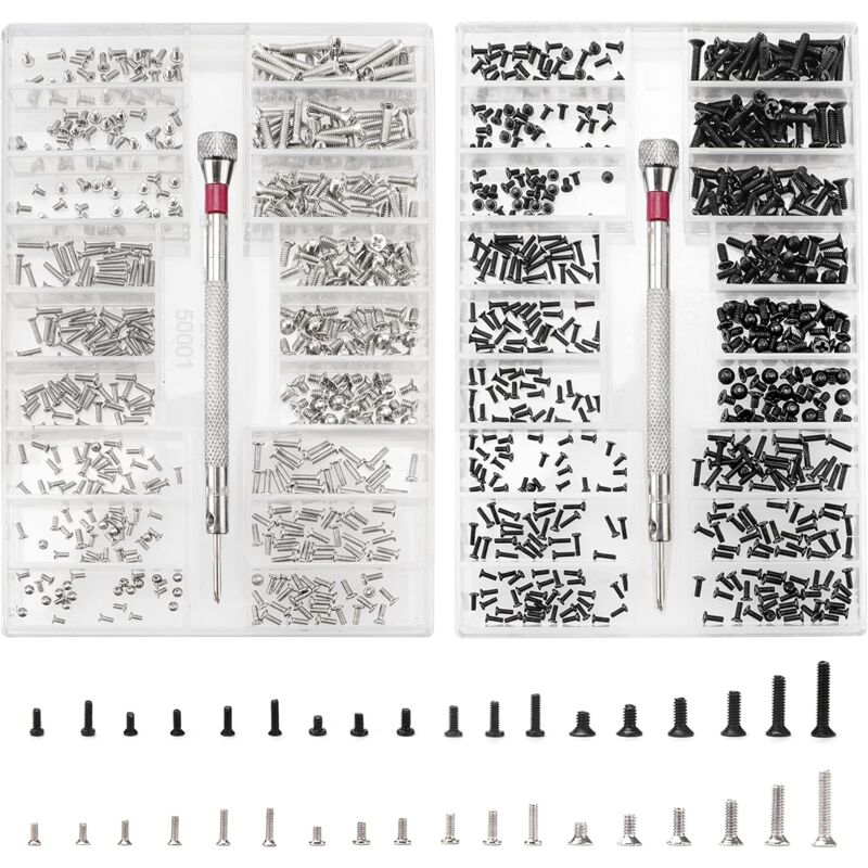foto del prodotto kit da 1000 viti di riparazione micro minuscole, kit di assortimento di piccole viti in acciaio inossidabile con cacciavite, viti di riparazione