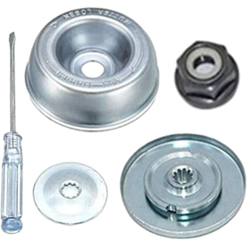 foto del prodotto kit da 5 pezzi di dadi per testina universale per decespugliatore, kit di fissaggio per dadi del cambio lama, accessori per cambio in metallo, pezzi