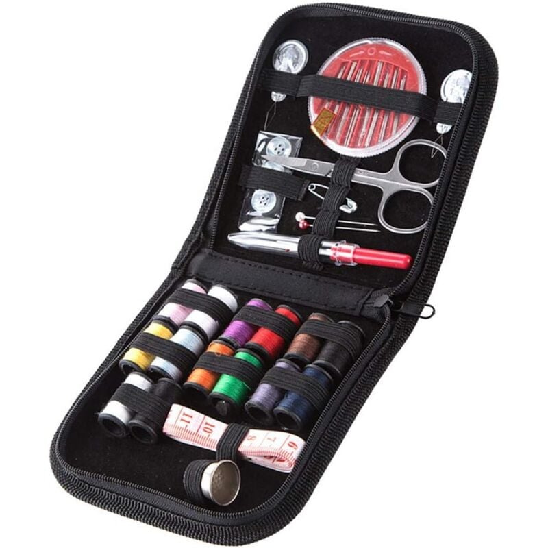foto del prodotto kit da cucito da viaggio da 10 pezzi, kit da cucito portatile, strumenti da cucito, ago e filo, articoli per maglieria, tessuto, bottoni, forbici,